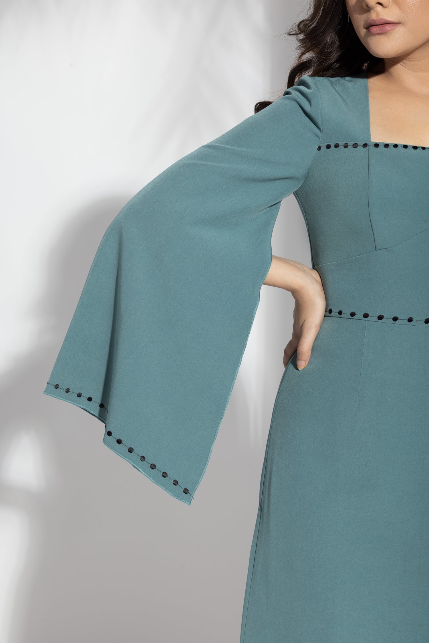 Velvet Side-Slit Midi Dress with Cape Sleeves- Lirose – lirose